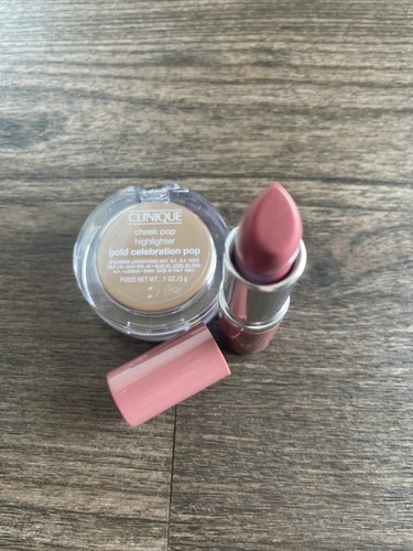 CLINIQUE Cheek Pop Highlighter Gold Celebration Pop + Lipstick Duo BNWOB +GIFT🎁 - Picture 4 of 4