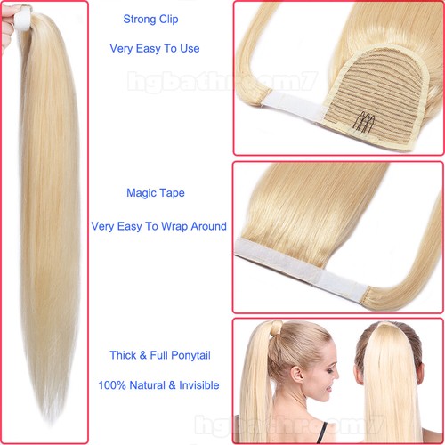 Straight High Drawstring Ponytail Clip in 100% Remy Human Hair Extensions 100g 6 - Picture 8 of 28