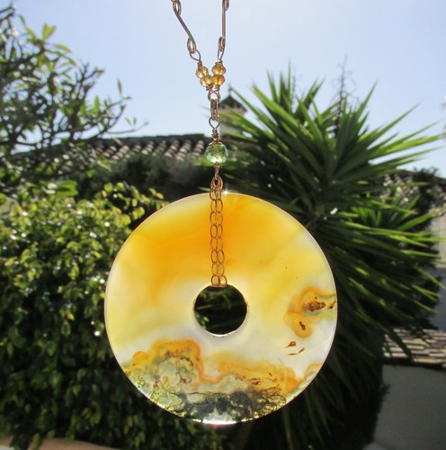 lange Peridot Citrin Kette m. Moos-Achat Anhänger 585 14K Gold GF 70 cm Collier - Bild 6 von 12