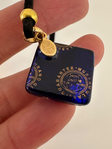 Murano Glass Necklace Pendant Made Italy Gold Black Suede Rope Signed - Picture 2 of 12