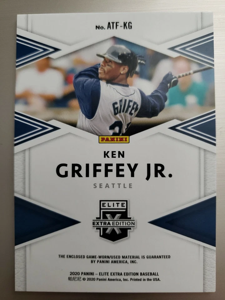 KEN GRIFFEY JR 2020 ELITE EXTRA EDITION FIRST ROUND MATERIALS CARD #ATF-KG. NEW - Image 2 of 2