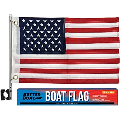 Boat Flag Pole Kit American Flag US 12" x 18" Double Sided Marine Grade