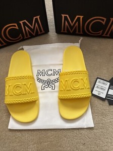 MCM Mens Brown Big Logo Rubber Slides Sandals US 12 EU 45