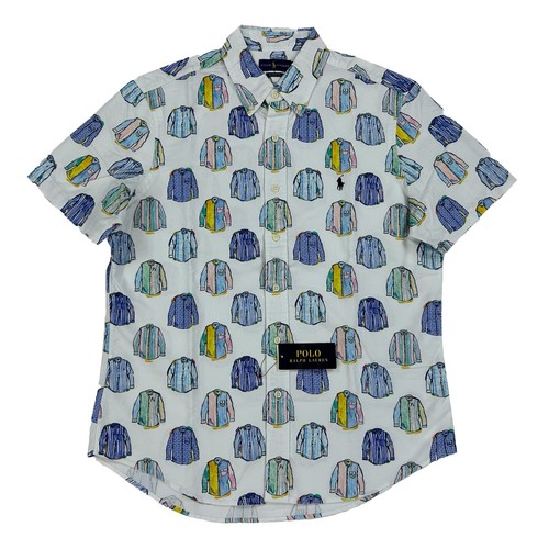 Polo Ralph Lauren Short Sleeve Button-Up Multi-Shirt Print - White - Sz: Medium - 第 1/4 張圖片