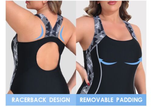 CharmLeaks Women Sports One Piece Swimming Costumes Racerback Swimsuits 18W/UK22 - Picture 8 of 10