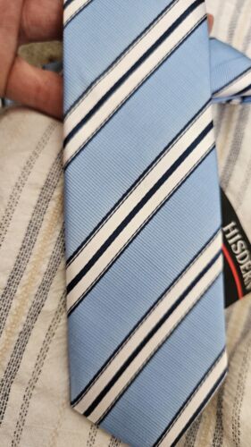 Nwt Hisdern Light Blue Navy Stripe Boys Silk Tie Pre Tied Adjustable - Picture 6 of 6