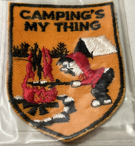 CAMPING'S MY THING Patch Camper Roasting Marshmallows on Camp Fire - Picture 1 of 4