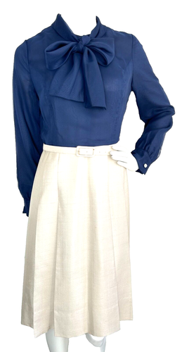 Vintage Baron Peters Dress Jacket Suit Shantung Silk Bow Sparkle Buttons S EUC - Picture 3 of 19