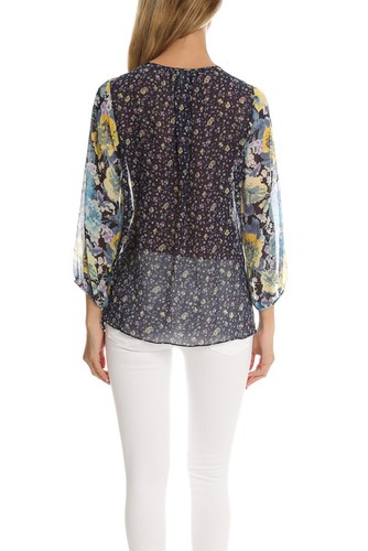 NWT $288 XS, S JOIE 'Thistle' Silk Tunic Blouse Top Floral Print Dark Navy - Picture 4 of 10
