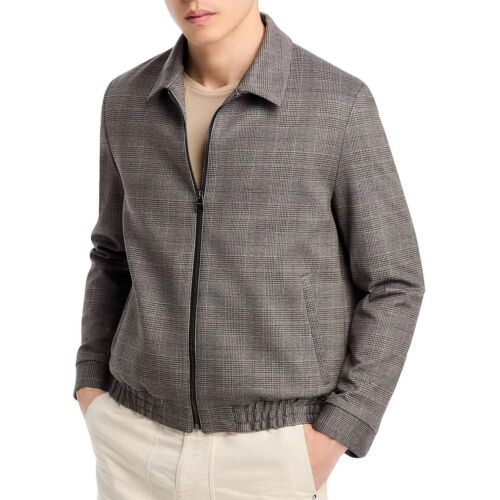 Hugo Boss Men's HUGO Hellys Check Pattern Zip Front Jacket Snap Cuffs Med Brown - Picture 1 of 6