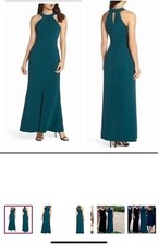 NWT Harlyn Womens Size M Halter Gown Forest Green Leg Slit Gown SZ M