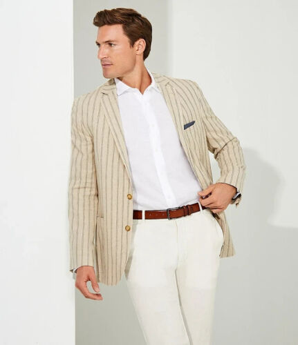 Cremieux gewaschene Leinenmischung Blazer Herren L khaki mit anthrazitfarbenen Nadelstreifen $ 225 neu mit Etikett