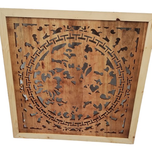 Chinese Hand Carved Wood Wall roses and butterflies in the center  24x24 In - Picture 2 of 9