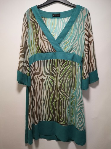 Principles Green Tunic Stripe Print Top - Size 10 (049)