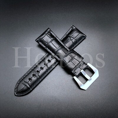20 22 24 26 MM Black Genuine Leather Alligator Watch Band Strap Fits for Invicta