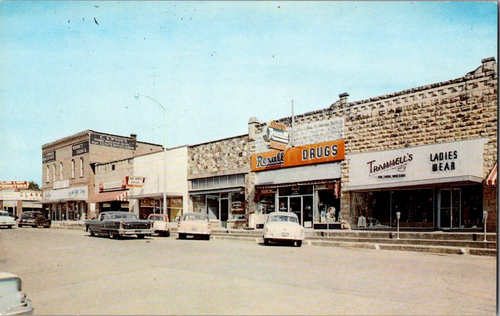 Postkarte Straßenszene Rexall Drogen Mountain Home Arkansas Chrom unverpostet