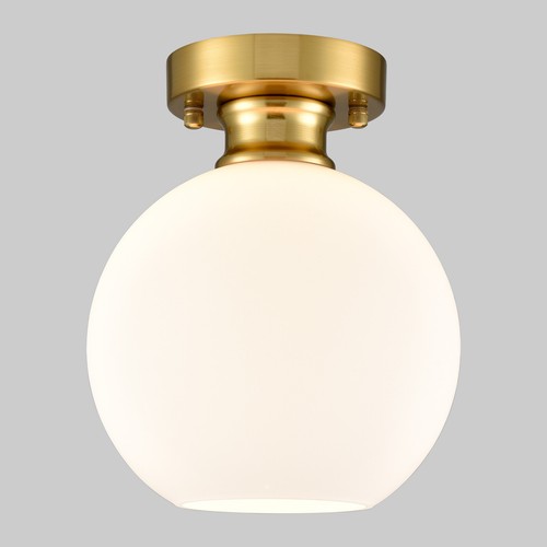 Gold Ceiling Light Fixture Flush Mount Light Fixture with Milk Opal Glass Shade  - Picture 1 of 7
