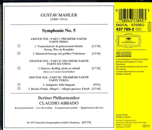 MAHLER Symphony N°5 Claudio ABBADO Berliner Philharmoniker [CD] - Picture 2 of 3