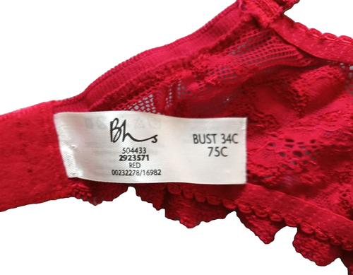 BHS UK 34C Red Underwired Lacy Full Cup Bra - Picture 2 of 3