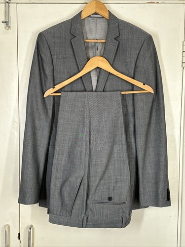 NEXT Mens Formal Suit 2 Piece Grey Slim Fit Wool 38L W34 L31 NEW (0525)