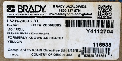 Brady - LSZH-2000-2-YL früher bekannt als Heatex gelb - 100 Drahtmarkierungshülsen - Bild 4 von 6