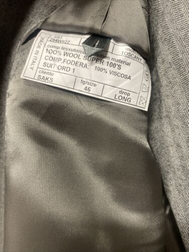 Saks Fifth Avenue Suit 2 Piece Ermenegildo Zegna Wool Gray 40L Defect Pants - Picture 11 of 19