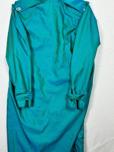 VINTAGE MYCRA PAC TRENCH COAT SZ M/L WOMENS TEAL NYLON LONG SLEEVE OPEN FRONT - Picture 8 of 9