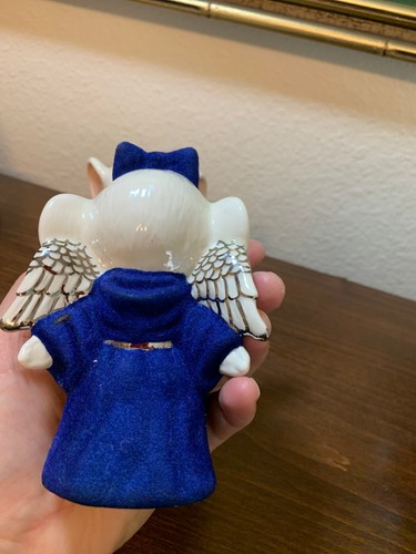 VINTAGE SET OF 4 MOUSE ANGELS WITH BLUE VELVET - Picture 6 of 13