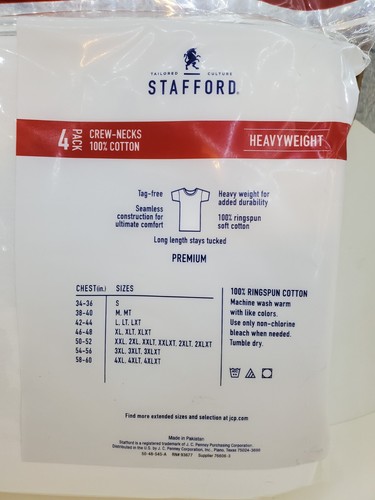 Stafford T Shirts Heavyweight 100% Cotton Crew Necks Large Tall 4-Pack - Picture 5 of 7