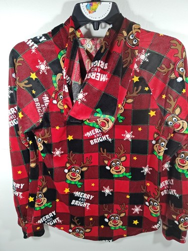 No Boundaries Rudolph Reindeer Red Velour Plaid Christmas Sweatshirt Jrs Small - Picture 6 of 10