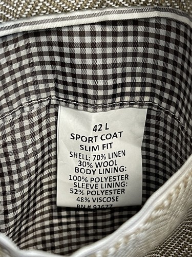 Stafford Sport Coat Mens 42L Linen & Wool Herringbone Blazer Jacket Beige - Picture 8 of 11