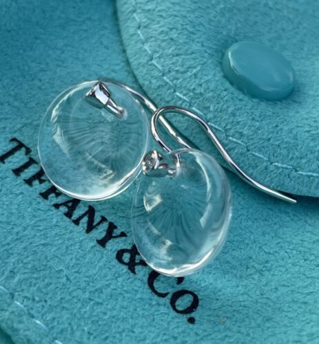 Tiffany Co Platinum Diamond Elsa Peretti Rock Crystal Quartz Hook Disc earrings - Picture 15 of 20