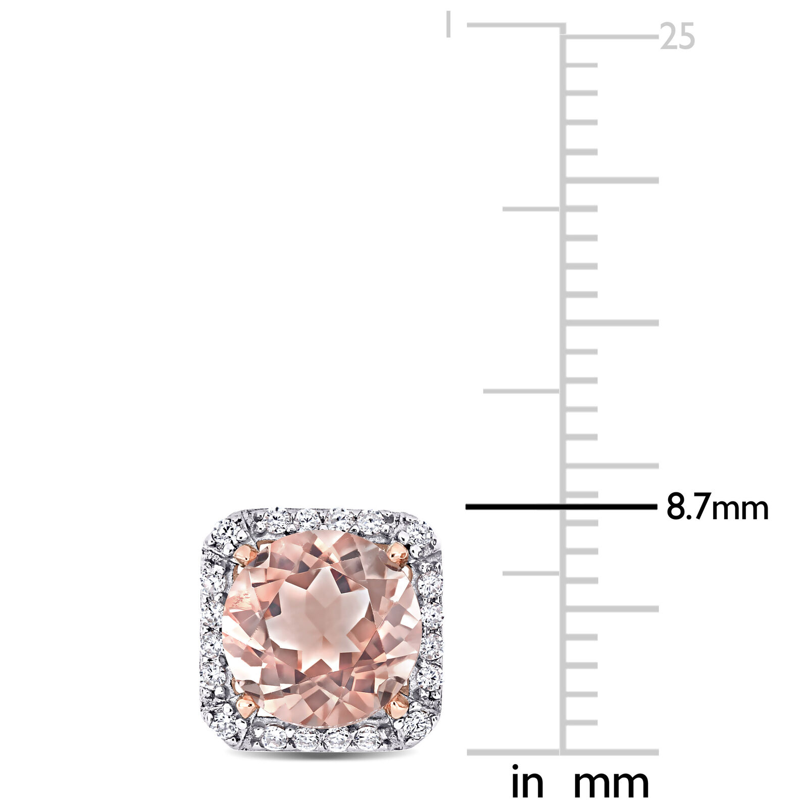 Boucles d'oreilles clous argent plaqué zircone cubique et halo morganite simulée - Photo 2 sur 5