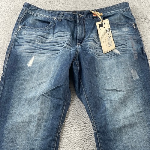Rocawear Jeans Mens 42x30 Cone Denim Patchwork Flap Pocket Baggy Motto NEW - Picture 7 of 15