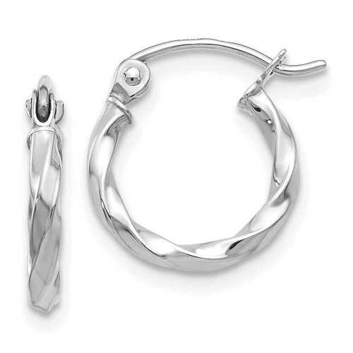 14k White Gold Twist Polished Hoop Earring 0.4"