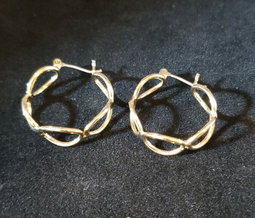 Gold tone face necklace 24"long chain plus 1 hand earrings and hoop set. - Picture 4 of 5