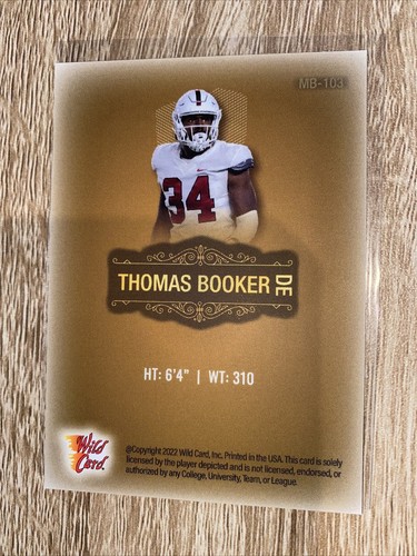 Thomas Booker 2022 Wild Card Matte #MB-103 Gold RC Stanford Houston Texans HOT - Picture 4 of 4