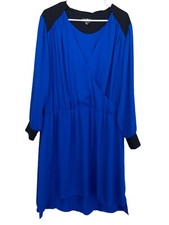 Vince Camuto Womens Surplice Dress Blue Black Size 2XL Above Knee Long Sleeve