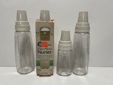 Vintage Gerber Baby Bottle Lot Plastic Clear Nurser Rubber Nipple 76430 3 90s
