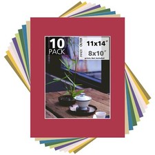 Acid Free Pack of 10 11x14 Mixed Colors White Core Picture Mats for 8x10 Photo