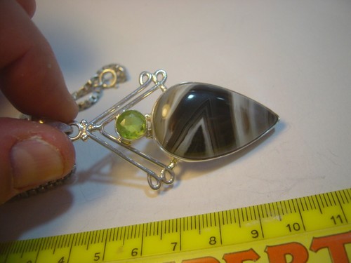 VINTAGE massive Silber schöne Kette mit herrlichem großem Botswana Achat & Peridot - Bild 8 von 12