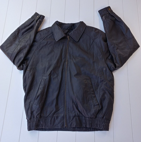 Vintage A J Brown Genuine Leather Classic Bomber Jacket Size Large