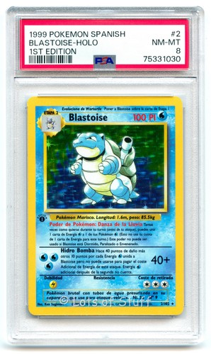 PSA 8 NM-MINT Spanish Blastoise Base Set 1st Edition Holo Rare Pokemon 2/102 -30 - Picture 1 of 2