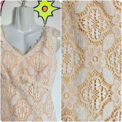 Maxi abito vintage anni 60 70 | pizzo bianco e pesca | piccolo 6 - Foto 2 di 2