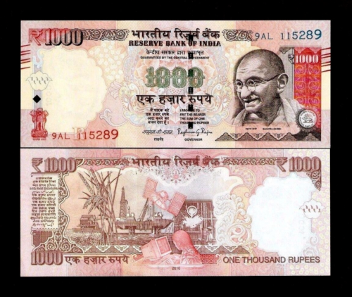 India 1000 RUPEES P-107 2008-2016 x 10 Pcs Lot Gandhi UNC Indian Currency NOTE - Picture 5 of 5