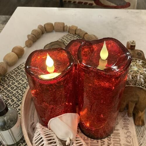 s/3 CRACKLE GLASS RED CANDLES By Valerie - NEW! GORGEOUS RED! Last One! - Picture 3 of 5