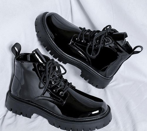 Men's Business Ankle Boot Pumps casual Shiny Leather British Lace Up Shoes - Picture 6 of 12