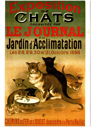 Cat Exhibition Ad 1898 F. Nugeron Reproduction Postcard 4 "x6" Unsent - Picture 1 of 2