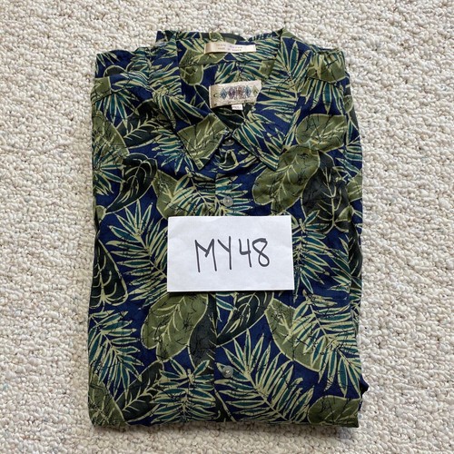 Campia Moda Mens Dress Shirt sz XL Blue Green Palm Print Pocket Short Sleeve - Picture 12 of 12