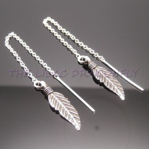 925 Sterling Silver Feather Pull Through Ear Thread Threader Dangle Image Is Loading 925 Sterling Silver Feather Pull Through Ear Thread